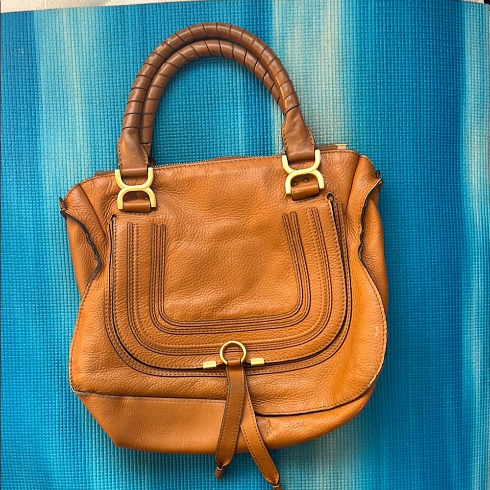 Chloe Tan Leather Shoulder Bag with Gold Hardware